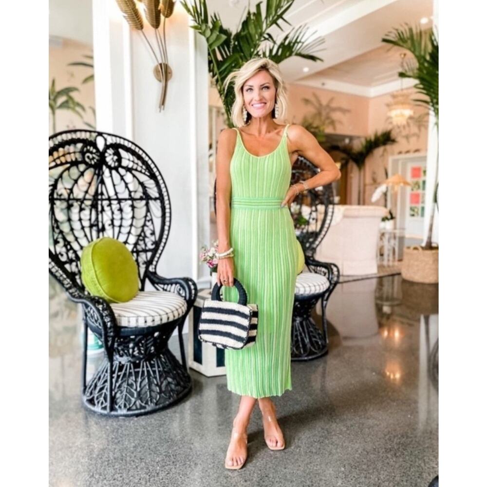J Crew Limited Edition Crochet Midi Striped Sweater Dress Green Womens Size M